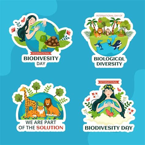 Étiquette De La Journée Mondiale De La Biodiversité Dessin Animé Plat