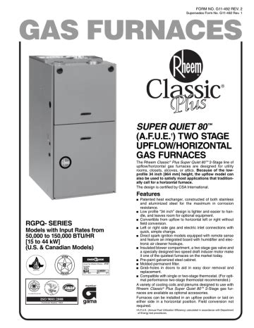 Rheem Rgpq Eamer Classic Plus Series In Btu Afue