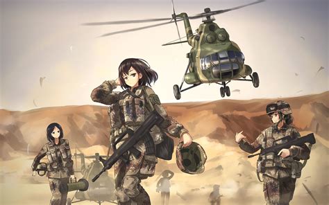 Wallpaper : women, anime girls, weapon, aircraft, soldier, military ...