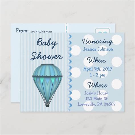 Baby Boy Hot Air Balloon Baby Shower Invitation Zazzle