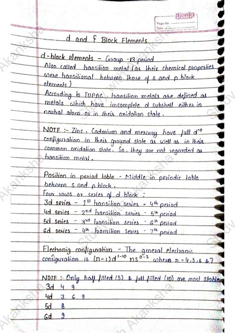 Solution D And F Block Elements Notes For Class In English Studypool