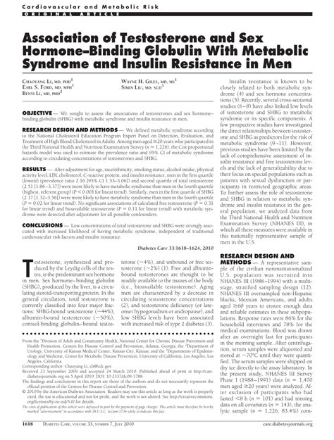 Pdf Association Of Testosterone And Sex Hormone Binding Globulin With