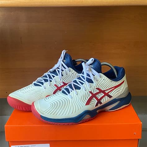 Asics Ff 2 Tennis Shoe White Mako Blue On Carousell