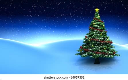 Winter Scene Christmas Tree 3d Render Stock Illustration 64957351