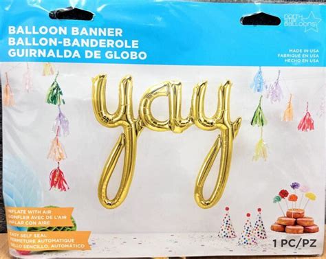 Yay Cursive Script Gold Foil Mylar Balloon Easy Self Seal