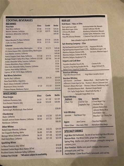 Menu At Timbermine Steakhouse Ogden