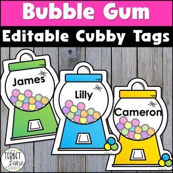 Editable Bubble Gum Cubby Name Tags Locker Labels En