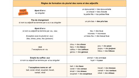 Tableau Des Règles De Formation Du Pluriel Des Noms Et Des Adjectifs