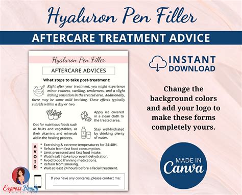 Editable Hyaluron Pen Filler Aftercare Advice Card Etsy