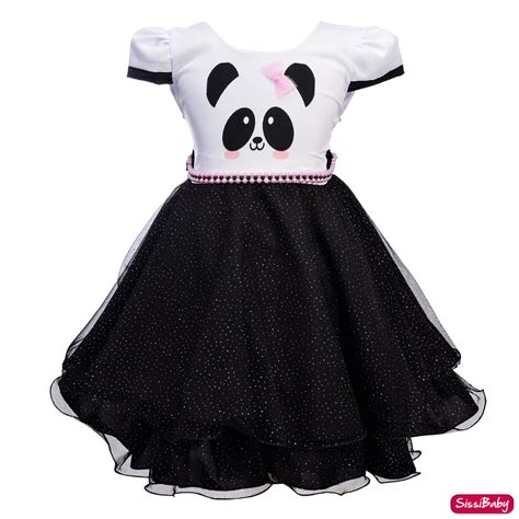 Vestido Infantil Panda Cute Bebê Saia Preta Brilho Luxinho Shopee Brasil