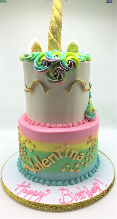 2 Tier Rainbow Unicorn Birthday Cake With Gold Accents By Flavor