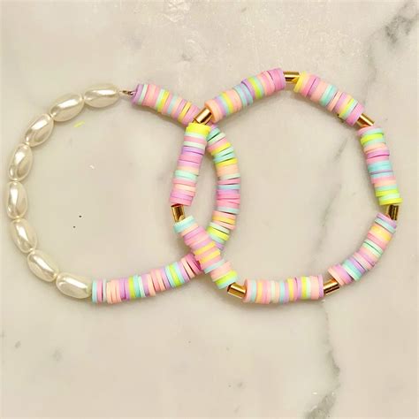 Pastel Heishi Bead Bracelet Set Etsy