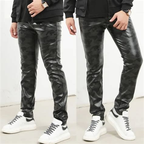 Herfst Mannen Lederen Broek Skinny Fit Elastische Stijl Mode Pu Lederen