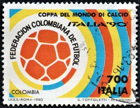 Francobollo Italia 90 Coppa Del Mondo Di Calcio Colombia Repubblica