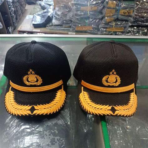 Jual Topi Polisi Padi Padi Lis Kuning Hitam Dan Coklat Bahan Jaring