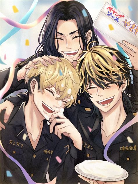 Safebooru 3boys D Baji Keisuke Bangs Bell Black Hair Black Jacket Blonde Hair Box Closed