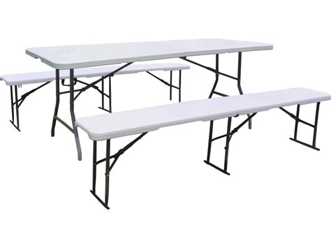 Ensemble Table De Jardin Pliante 2 Bancs Pliants Foldy Blanc