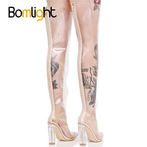 Bomlight New Hot Clear Pvc Over The Knee Pointed Toe Women Boots