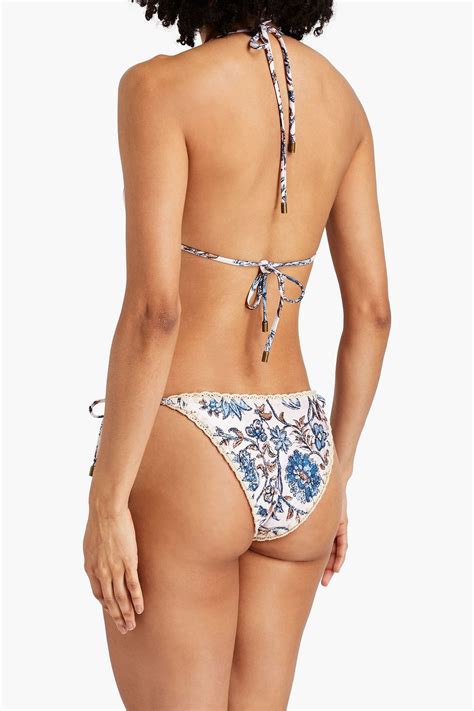 Zimmermann Crochet Trimmed Floral Print Triangle Bikini The Outnet