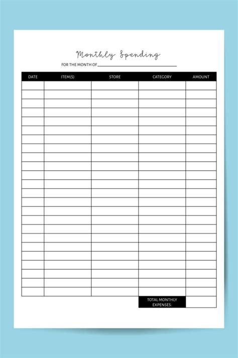 Free Printable Digital Monthly Expense Budget Tracker