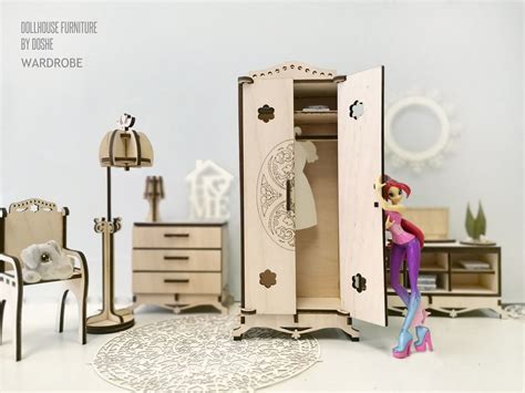 Doll Wardrobe Dollhouse Furniture Closet Laser Cut Wood Etsy