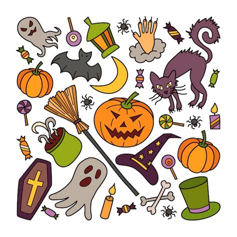 Premium Vector Halloween Elements Set With Pumpkin Ghost And Witch