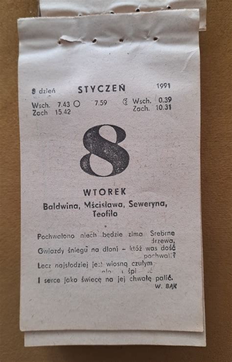 1991 Oryginalna Kartka Z Kalendarza Zdzierak Stalowa Wola Kup Teraz