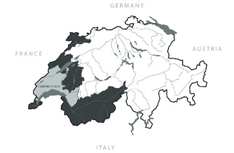 Map of Switzerland with Canton Vaud in light grey and the Romandie ...