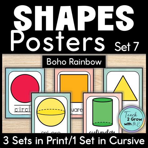 2d And 3d Shape Posters Shape Anchor Charts Watercolor Boho Classroom