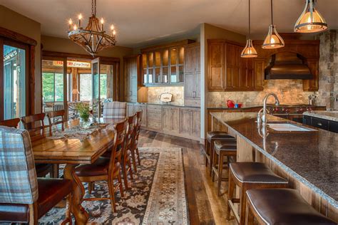 Rustic Kitchen With Painted Black Island Crystal Cabinets