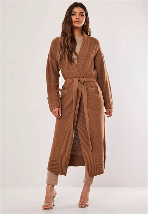 Tan Ribbed Shawl Collar Belted Cardigan Missguided Maxi Cardigan