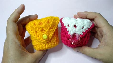 How To Crochet Coin Purse With Triangle Granny Square Flap Youtube