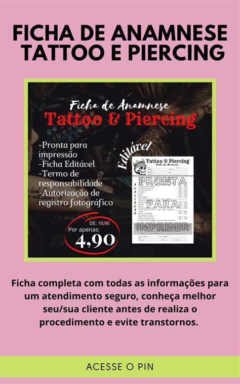 Ficha De Anamnese Tattoo E Piercing Tattoo Studio Tattoos