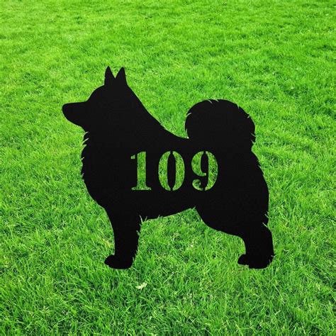 Keeshond House Number Sign Yard Address Plaque Garden Lawn Stake Metal