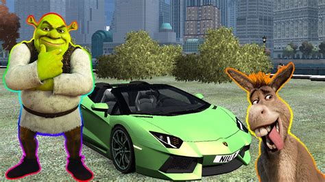 Shrek And Donkey And Colors Super Cars Lamborghini Super Mega Epic Party