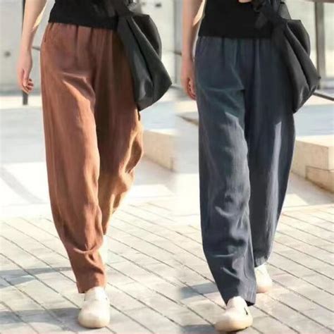 Women Casual Wide Legs Elastic Solid Color Long Pants Shopee Malaysia