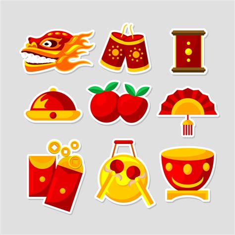 Chinese New Year Festivity Sticker Collection Vector Art At