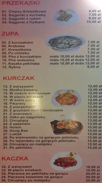 Bar Sajgon Menu Menu Restauracji Bar Sajgon Wola Warszawa