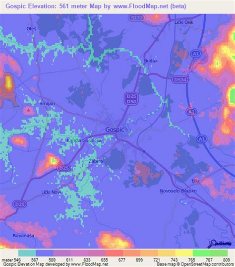 Elevation Of Gospiccroatia Elevation Map Topography Contour