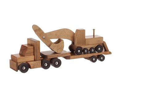 Amish Wooden Toy Low Boy Truck With Excavator From DutchCrafters