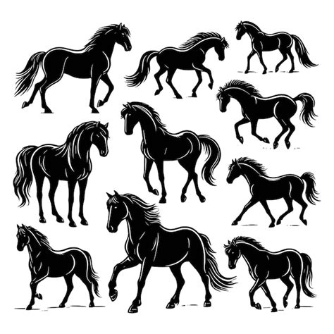 Conjunto De Silhuetas De Cavalos Isolados Em Um Fundo Branco Ilustra O