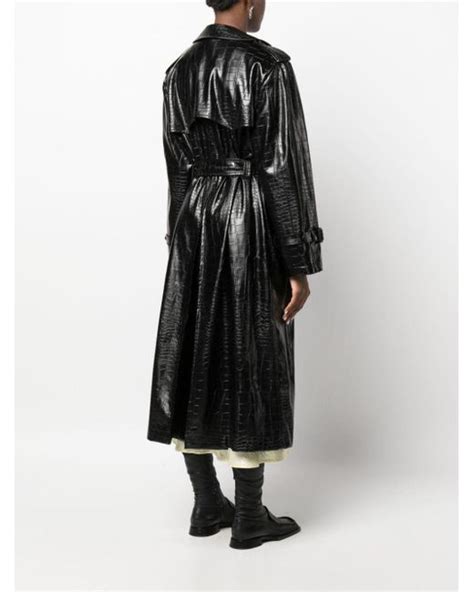 MSGM Crocodile Effect Faux Leather Trench Coat In Black Lyst