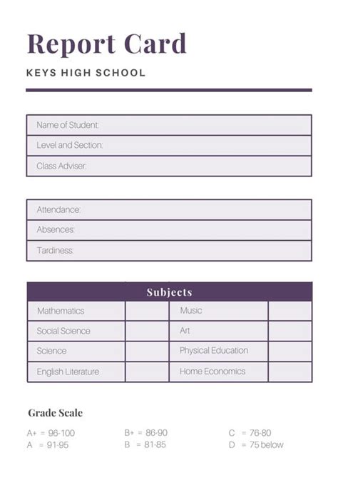 Grade School Report Card Template Master Template