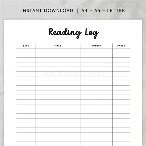 Reading Log Printable — On Book Street