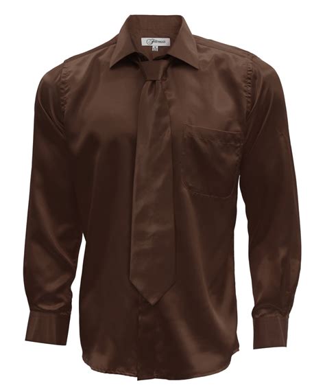 FHY INC Ferrecci Satin Brown Mens Dress Shirt Necktie & Hanky Set – FHYINC