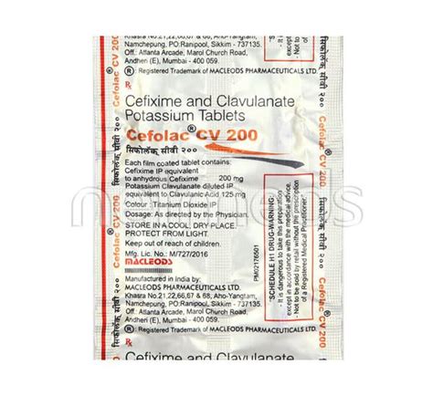 Cefolac CV 200mg Tablet 4'S - Buy Medicines online at Best Price from ...