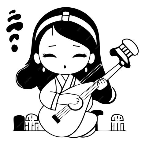 Premium Vector Cute Korean Girl Playing Ukulele