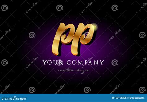 Pp P P D Gold Golden Alphabet Letter Metal Logo Icon Design H Stock