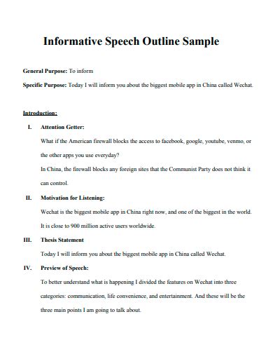 Free 10 Informative Speech Outline Samples In Pdf