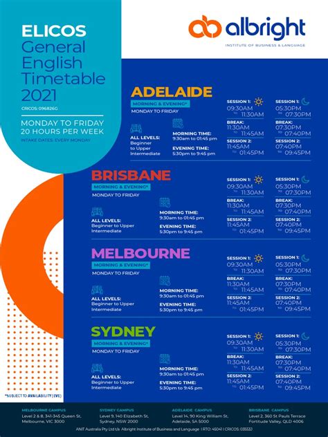 Mark 66 Timetable Elicos 2021 All Campuses Pdf